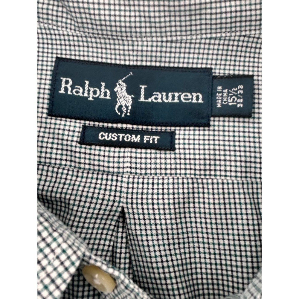 Ralph Lauren Mens Custom Fit Gingham Button Down Shirt Green White 15.5 32/33